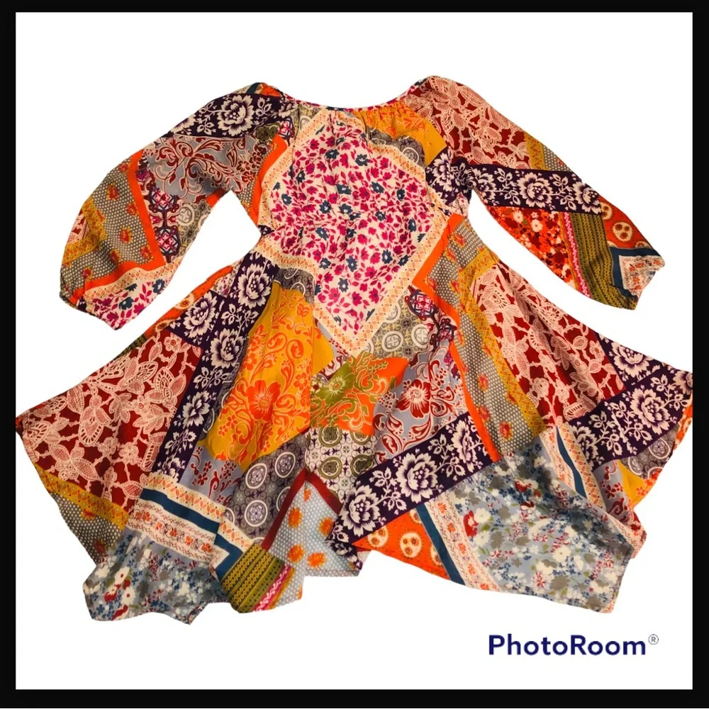 Mimi & Maggie Multi Print Florals Handkerchief Patchwork Dress Size 4
